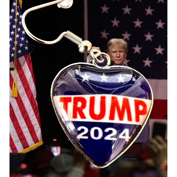 Trump 2024 MAGA Earrings Patriotic New Heart Shaped Dangle Hooks Electi… - Picture 6 of 12